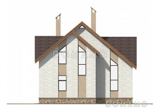 Проект коттеджа с двусветной гостиной и террасой. / Фасад 3