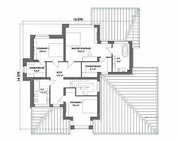 Проект двухэтажного дома из газобетона с мастер-спальней и верандой / План 2 этажа