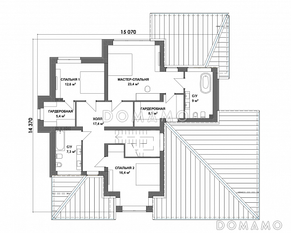 Проект двухэтажного дома из газобетона с мастер-спальней и верандой / План 2 этажа