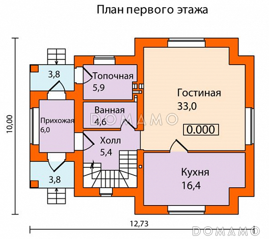Проект дома по технологии ЛСТК с простой и удобной планировкой / План 1 этажа