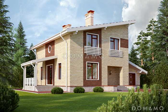 Коттедж из газобетона с гаражом на одну машину