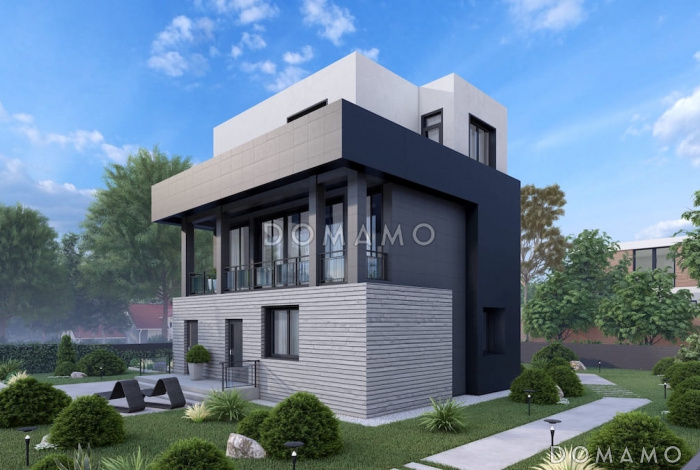 Проект трехэтажного дома в стиле хай-тек, адаптированный для сейсмозоны