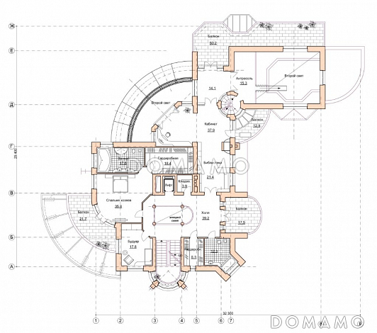 Проект коттеджа с бассейном и зимним садом в стиле северного модерна / План 2 этажа