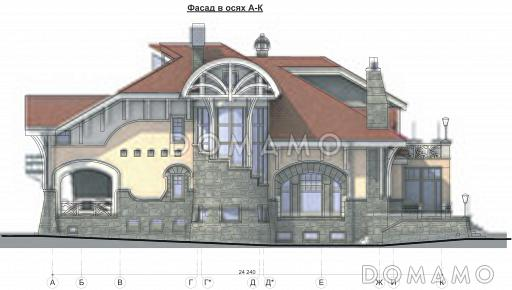 Проект коттеджа в стиле модерн с гаражом, зимним садом и сауной / Фасад 3