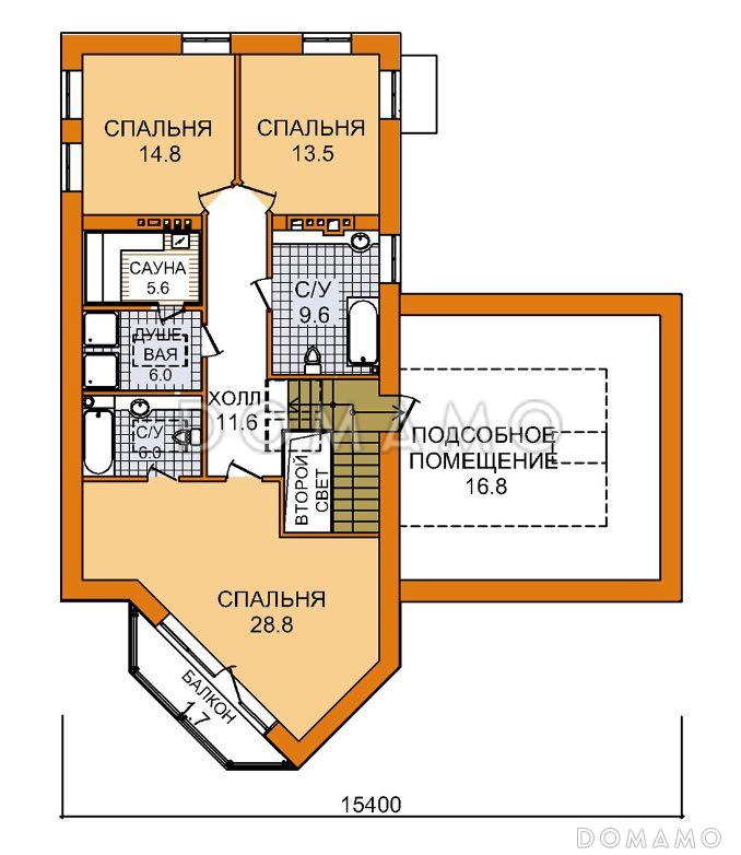 Проект дома из пеноблоков с площадкой для автомобиля / План мансардного этажа