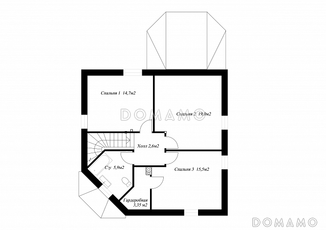 Проект необычного дома с крыльцом на углу / План мансардного этажа