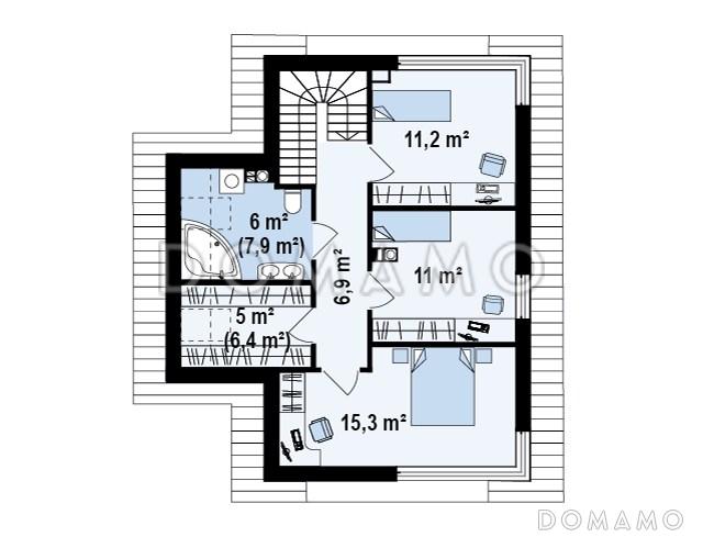 Проект компактного двухэтажного дома из газобетона с тремя спальнями / План 2 этажа