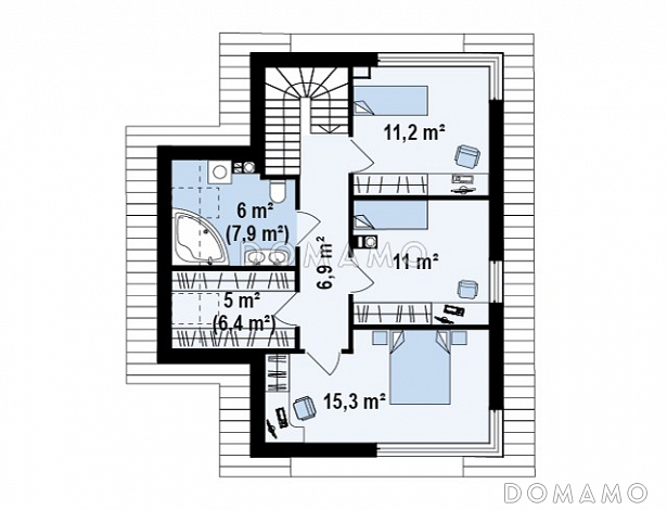 Проект компактного двухэтажного дома из газобетона с тремя спальнями / План 2 этажа