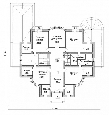 Проект особняка с бассейном / План 2 этажа