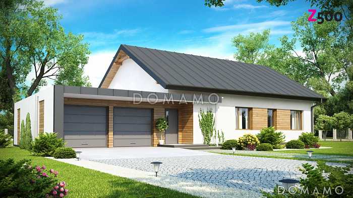 Проект одноэтажного дома из газобетона с гаражом на два автомобиля и отделённой спальной зоной