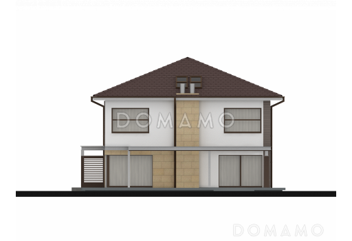 Проект простого комфортного двухэтажного дома из газобетона с тремя спальнями, вторым светом и гаражом / Фасад 4