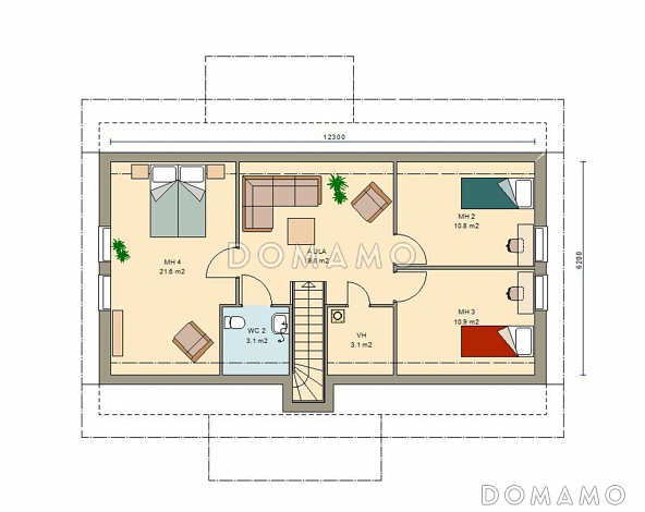 Проект современного двухэтажного каркасного дома с двускатной крышей / План мансардного этажа