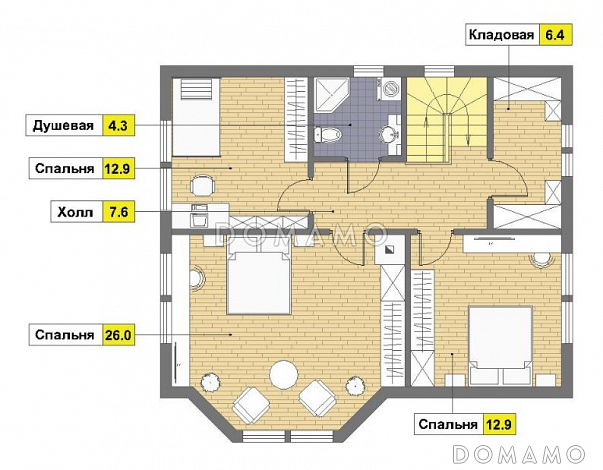 Проект дома из газобетона с эркером / План мансардного этажа