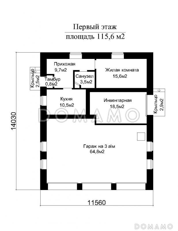 Проект гаража с въездными пандусами / План 1 этажа