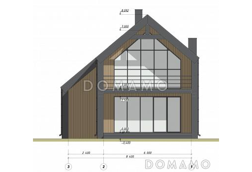 Проект двухэтажного дома из газобетона в стиле барнхаус с панорамными окнами в гостиной / Фасад 5