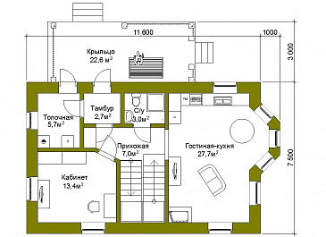 Проект компактного коттеджа с штукатуркой. / План 1 этажа