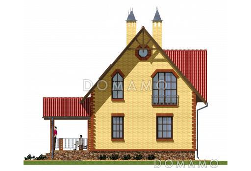 Проект компактного коттеджа из кирпича с балконом. / Фасад 2