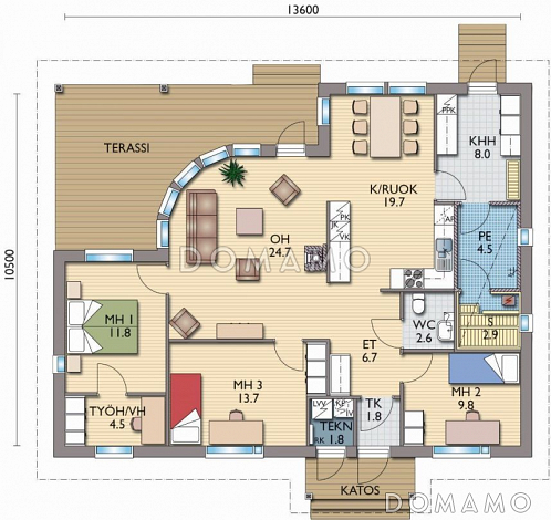 Проект каркасного дома с полукруглым эркером / План 1 этажа