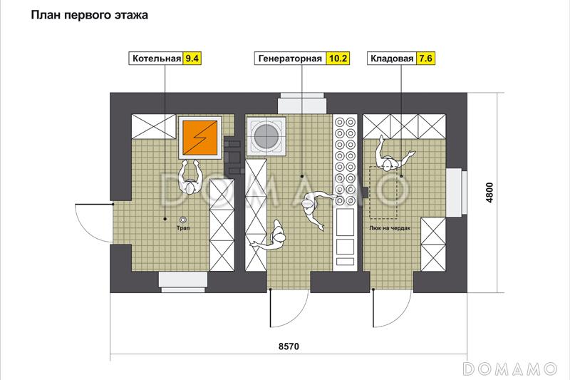 Хозяйственный блок - котельная, генераторная, кладовая / План 1 этажа