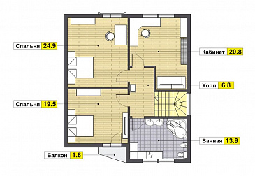 Проект дома со строгими прямоугольными формами / План мансардного этажа