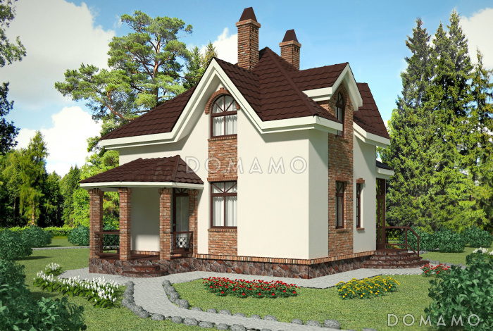 Проект квадратного коттеджа со входом с угла