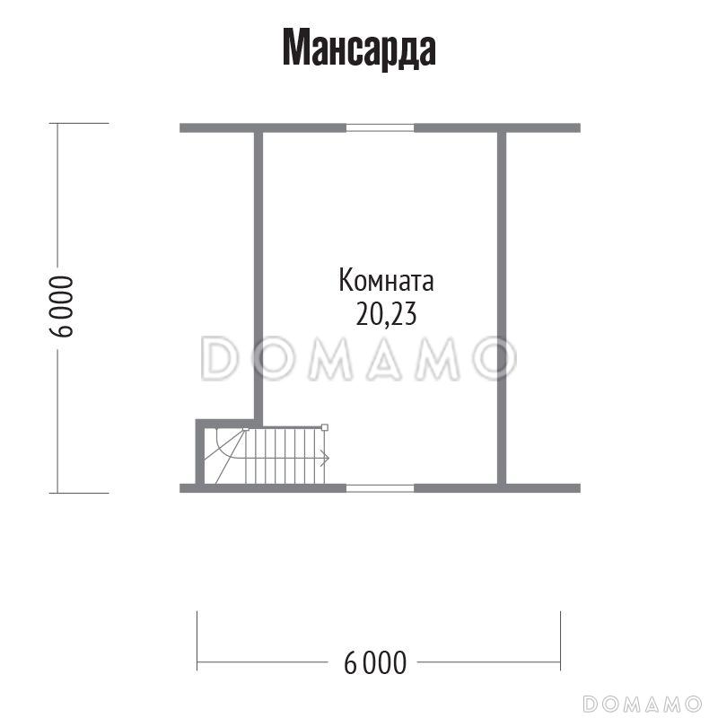 Проект каркасной бани 6х6 с мансардой / План мансардного этажа
