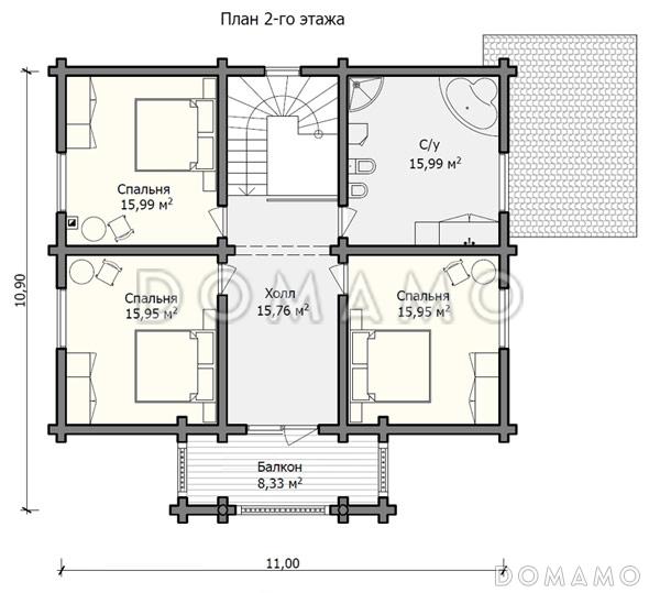 Проект дома с уютной гостиной, просторной кухней – столовой, большой прихожей, санузлом, бойлерной и кабинетом / План мансардного этажа