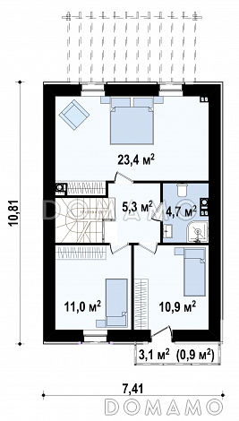 Проект двухэтажного дома из газобетона с кабинетом и балконом / План 2 этажа