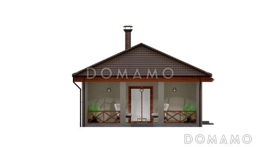 Проект одноэтажного каркасного дома с большой террасой и двумя спальнями / Фасад 2