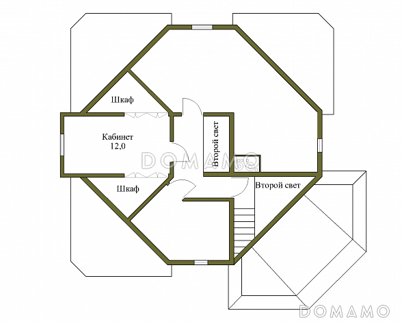Проект коттеджа из бруса в русском стиле / План мансардного этажа