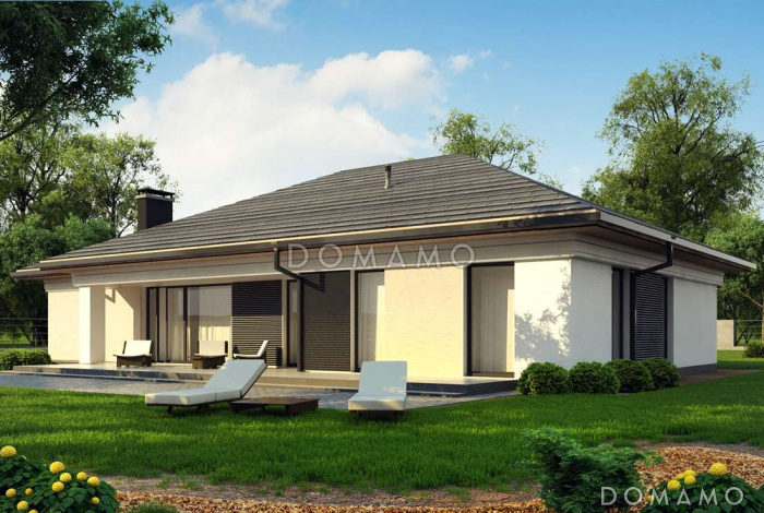 Проект комфортного одноэтажного дома из кирпича с четырьмя спальнями и гаражом