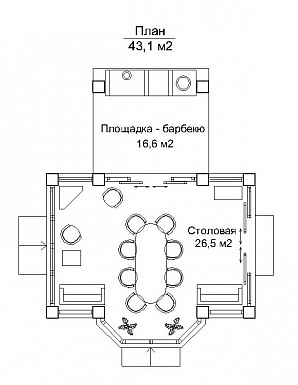 Проект павильона барбекю - навес на кирпичных колоннах / План 1 этажа