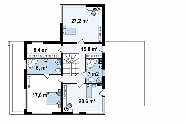 Проект современного двухэтажного дома из газобетона в стиле модерн, с террасой на втором уровне, с двухместным гаражом / План 2 этажа
