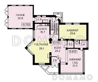 Проект коттеджа с необычным эркером / План 1 этажа