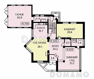 Проект коттеджа с необычным эркером / План 1 этажа