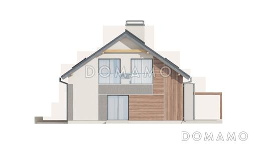 Проект комфортного одноэтажного мансардного дома из кирпича для двух семей / Фасад 2