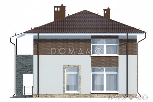 Проект двухэтажного дома c балконом и панорамными окнами гостиной / Фасад 3