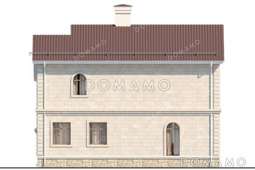 Проект дома с круглым эркером в кабинете, четырьмя спальнями и кладовой на кухне / Фасад 2