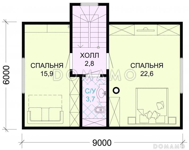 Проект вместительного загородного дома с уютной верандой и отличной планировкой / План мансардного этажа