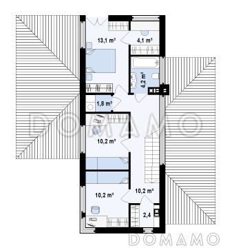 Проект современного двухэтажного дома из газобетона с четырьмя спальнями и пристроенным гаражом / План 2 этажа