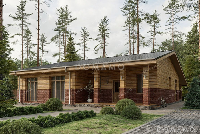 Проект одноэтажного дома с просторной гостиной и террасой