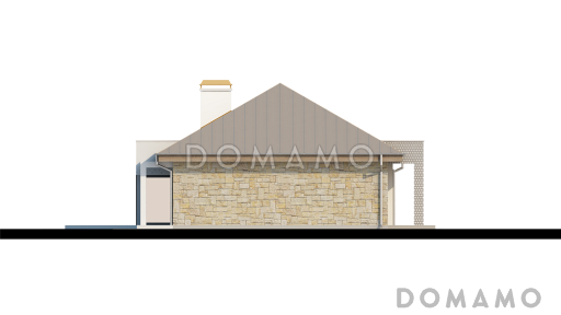 Проект одноэтажного дома из кирпича с прямоугольным эркером в современном архитектурном исполнении и со встроенным гаражом / Фасад 2