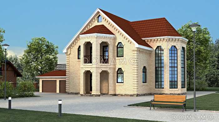 Проект большого коттеджа с зимним садом и гаражом