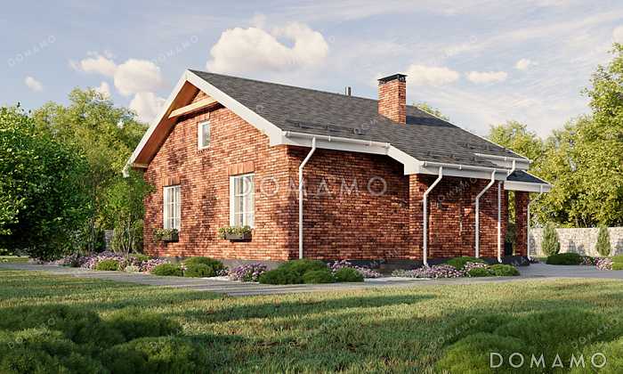 Проект одноэтажного дома с большим чердаком, просторной крытой верандой и двухскатной кровлей