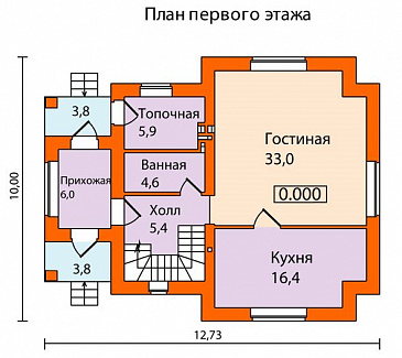 Проект кирпичного дома с простой и удобной планировкой / План 1 этажа