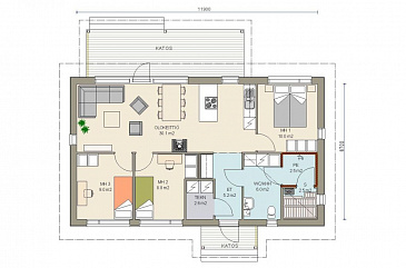 Проект одноэтажного каркасного дома с односкатной крышей / План 1 этажа