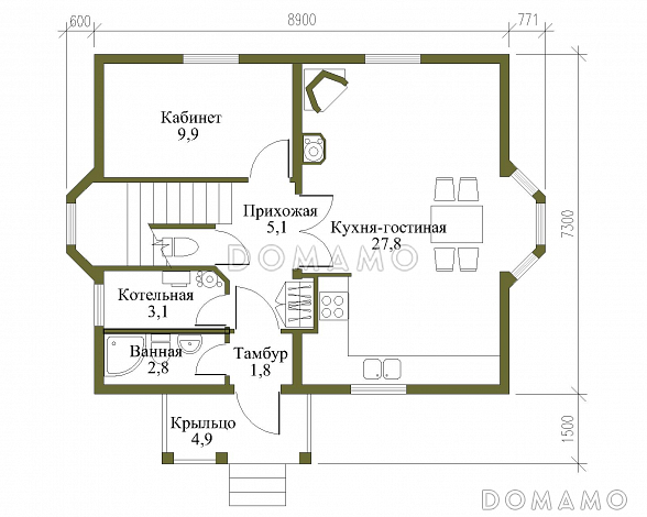 Проект экономичного дома из бруса / План 1 этажа