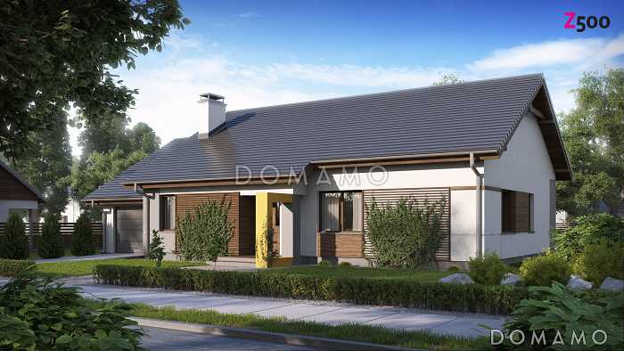 Проект одноэтажного дома из газобетона с большой гостиной, тремя спальнями и гаражом 