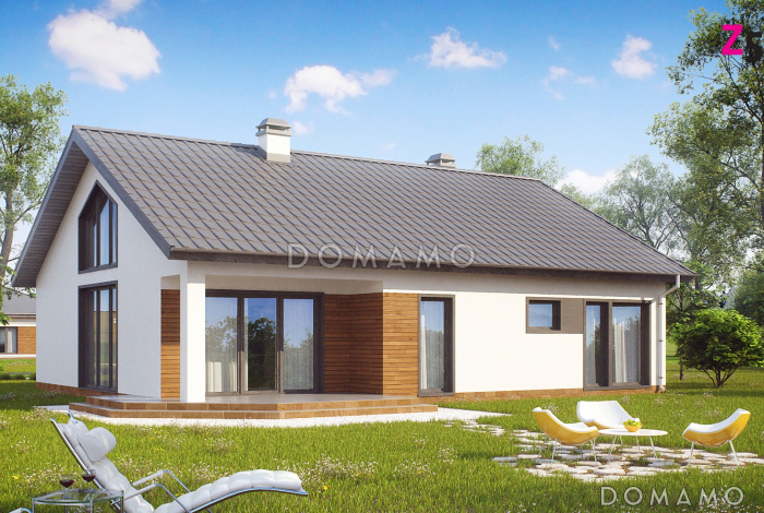 Проект одноэтажного дома из газобетона с антресолью в гостиной, со свободной планировкой мансардного этажа и гаражом 