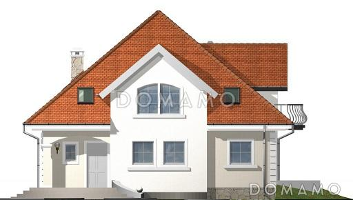 Проект одноэтажного мансардного дома из газобетона с двумя балконами и барбекю на террасе  / Фасад 3